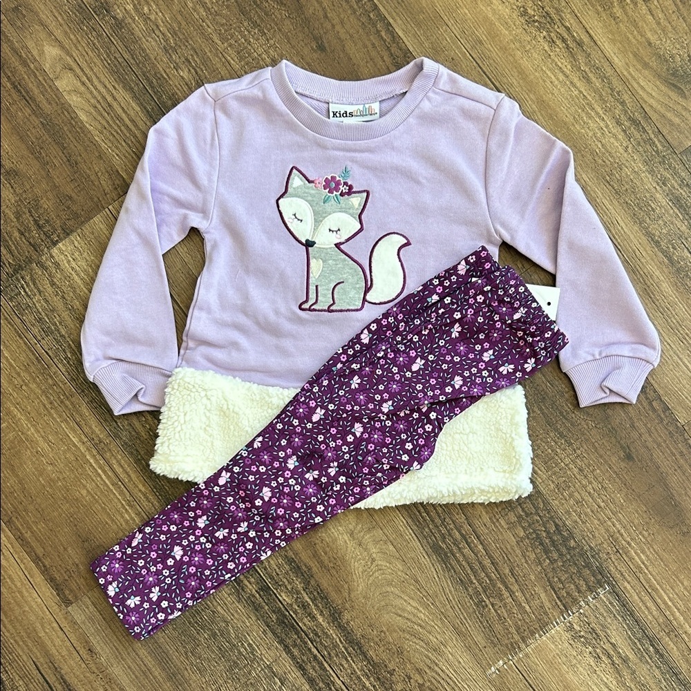 Kids Headquarters Lavender Fox Top and Floral Pants set